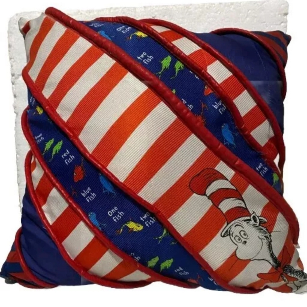 Dr Seus Characters Striped White Red And Blue Cushion 14x14